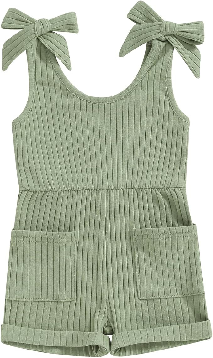 Fernvia Toddler Baby Girl Summer Clothes Sleeveless Ribbed Knitted Jumpsuit Shorts Overalls Baby ... | Amazon (US)