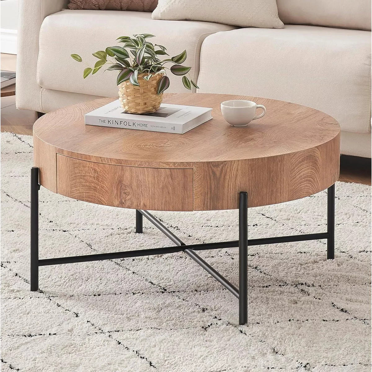 Round Coffee Table with Drawers Circle Living Room Table Wood Accent Coffee Table | Target