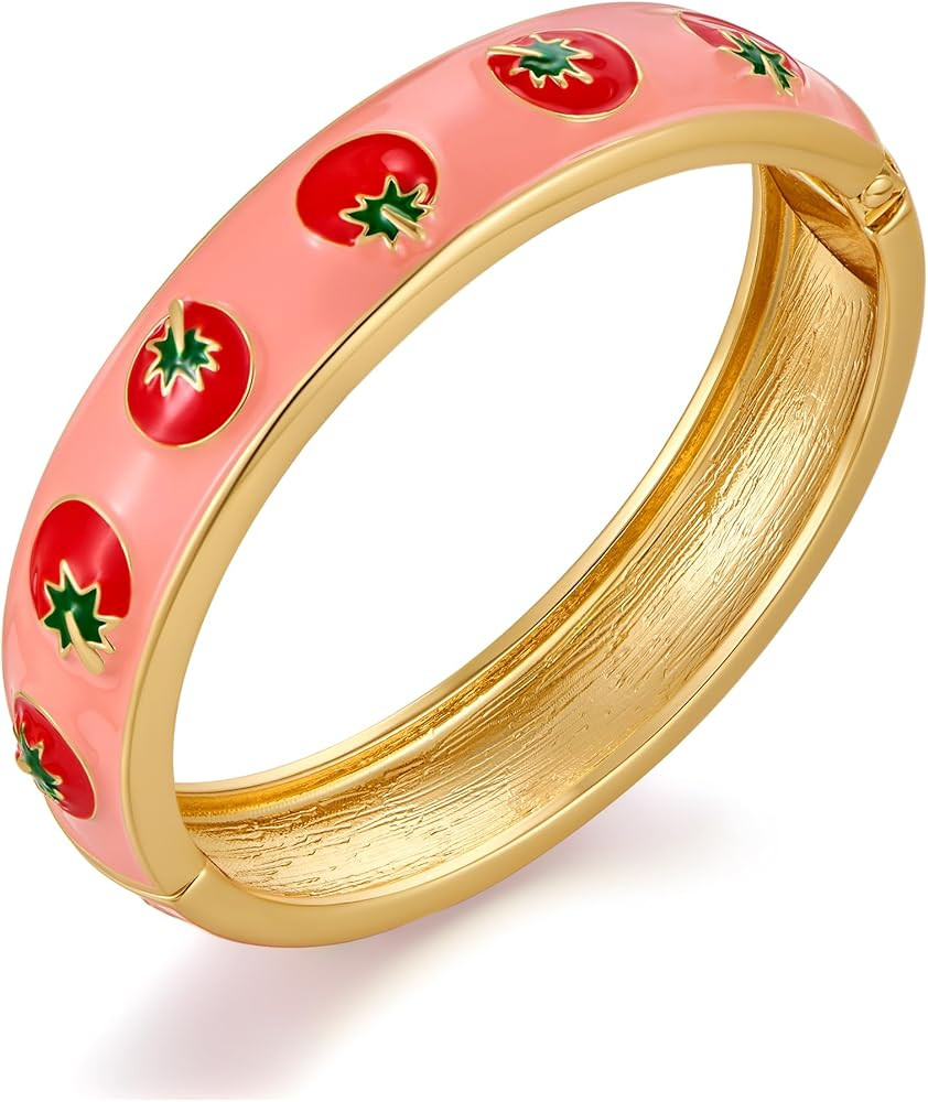 Colorful Hinged Bangles Bracelets for Women Cute Fruit Cherry Multicolor Flower Enamel Gold Brace... | Amazon (US)