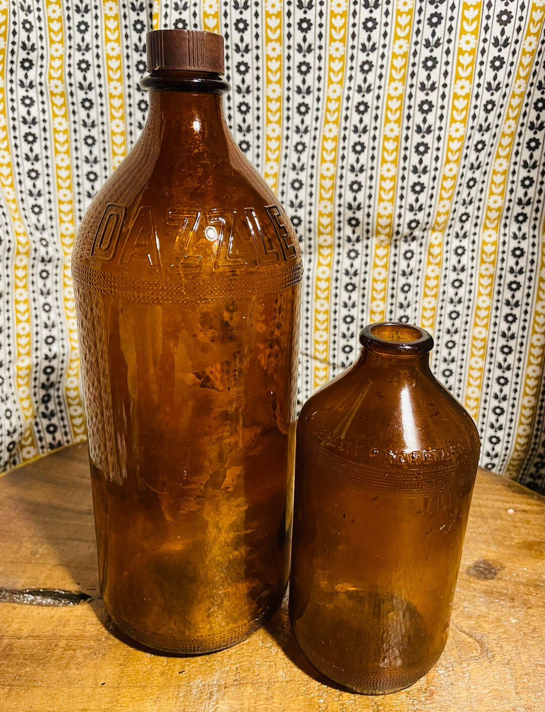 2 Vintage Amber Bottles | Etsy (US)