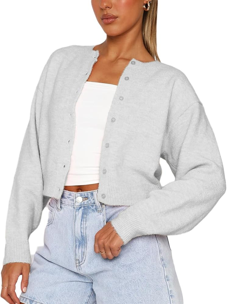 Women's Y2K Button Down Sweater Cardigan Long Sleeve Cropped Knitted Crewneck Sweater Open Front ... | Amazon (CA)