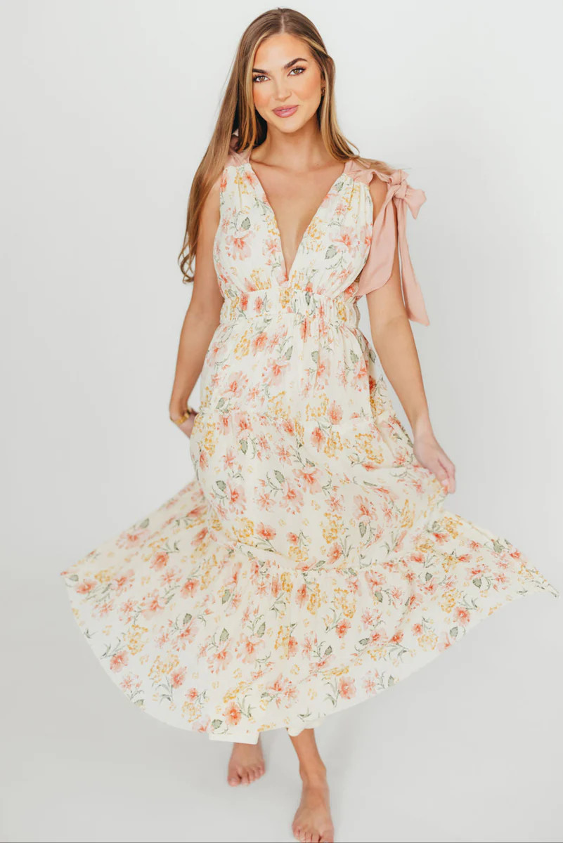 Ambrose Maxi Dress in Cream/Coral Floral | Worth Collective