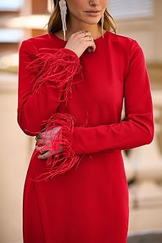 PRETTYGARDEN Women's 2023 Fall Long Sleeve Dress Formal Midi Bodycon Wrap Slit Feather Elegant We... | Amazon (US)