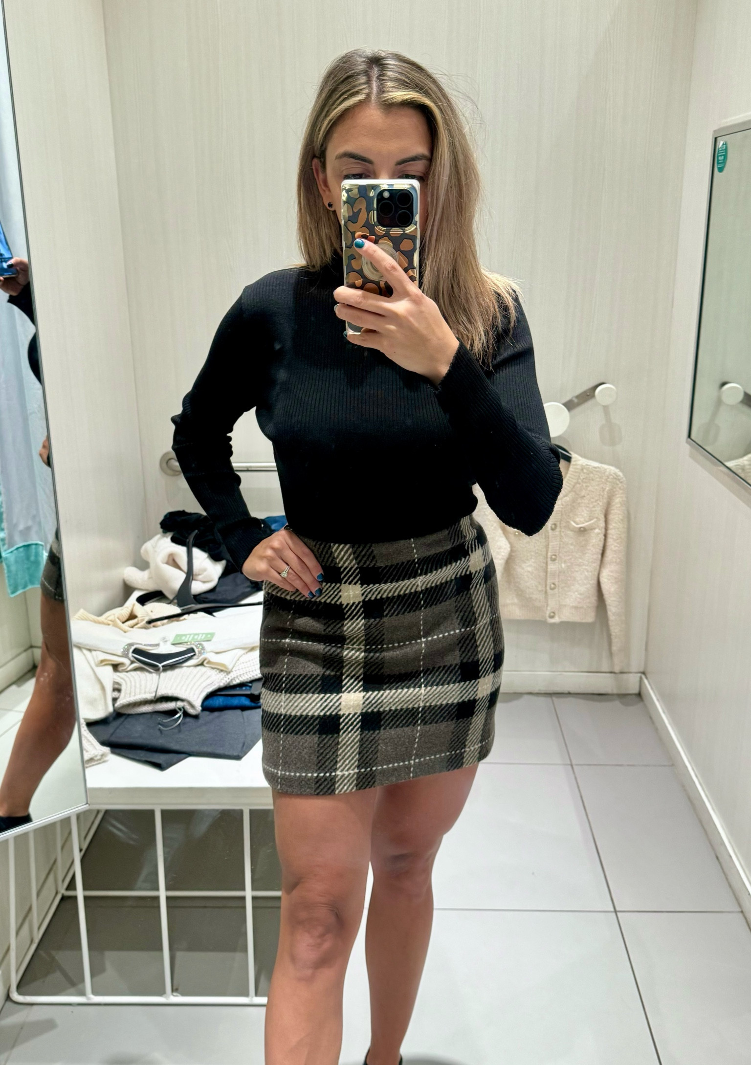 【mnem】Letem Check Layered Skirt Ploknplq Tiered A-line Skirt for Women Gingham Check Mini