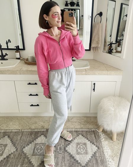 FASHION \ new spring loungewear crop zip hoodie from target! Wearing a small. Pairing it with oversized joggers and new slides from Amazon!

Mom outfit
Sunday fit 
Loungewear 

#LTKSeasonal #LTKfindsunder50 #LTKstyletip