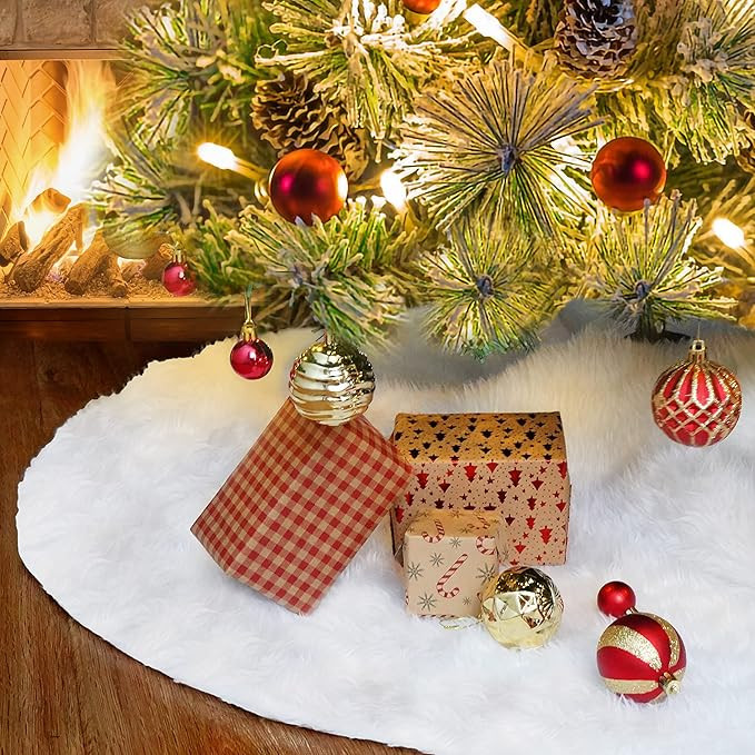 48inch White Christmas Tree Skirt - Faux Fur Plush White Tree Skirts for Home Christmas Tree Deco... | Amazon (US)