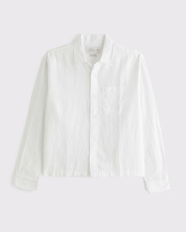 Cropped Linen Button-Up Shirt | Abercrombie & Fitch (US)