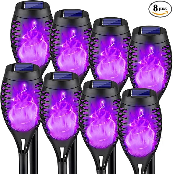 8Pack Halloween Decorations Outdoor, Halloween Solar Lights with Purple Flame for Halloween Decor... | Amazon (US)