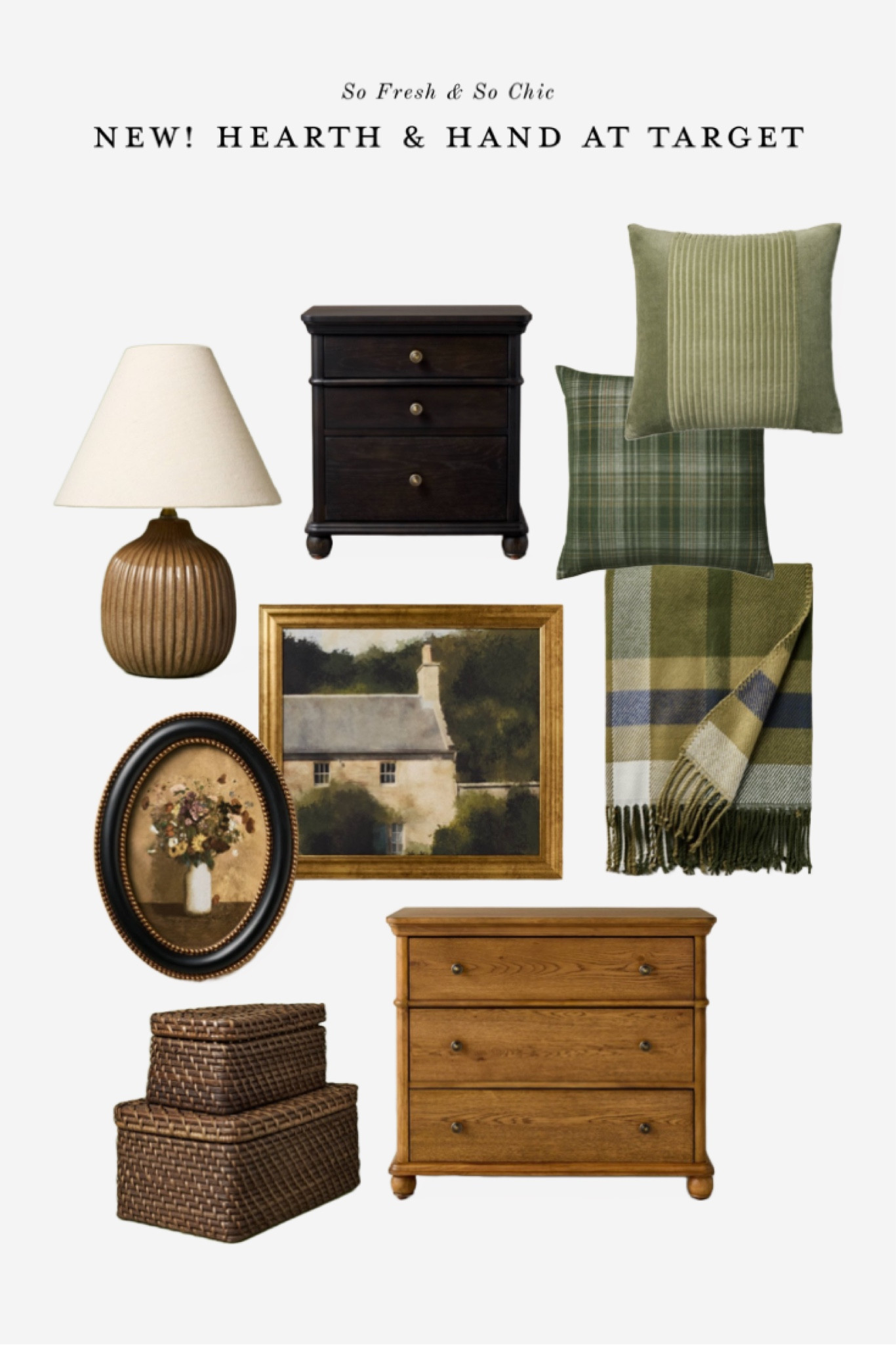 NEW furniture and decor from Hearth and Hand at Target!
-
Wooden black nightstand with bun feet  - brown wood dresser with bun feet - affordable bedroom furniture target - large landscape, framed art - oval framed floral vintage art - brown, ceramic table lamp with white - green, throw pillows - green plaid throw blanket - dark brown wicker storage boxes - gold drink table with marble top - green ceramic table lamp with fluted shade - brass display box - fall home decor update - target fall home decor - living room decor- bedroom decor - cottage core furniture - cottage core decor - faux floral arrangement for fall - green metal pegboard - rattan display boxes 


#LTKFindsUnder100 #LTKSeasonal #LTKHome