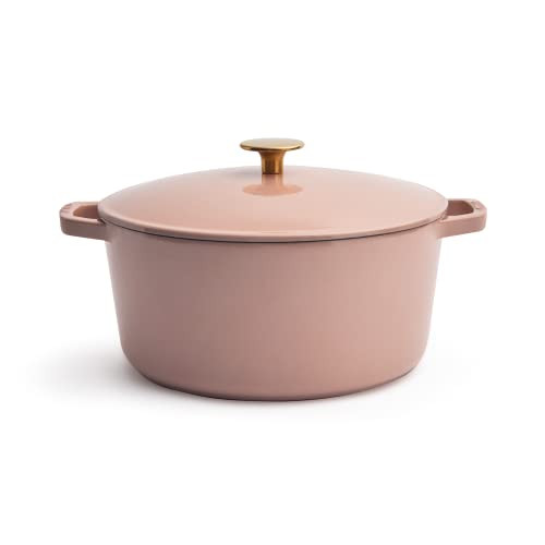 Milo by Kana 5.5-quart Enameled Cast Iron Dutch Oven with Lid | Premium Casserole Cooking Pot | Enamel Coating Inside and Out | Oven Safe and Dishwasher Friendly (Dusty Pink with Gold Knob) | Amazon (US)