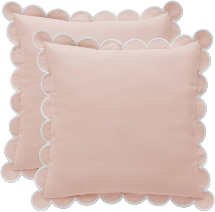 Scalloped Pillow Cover - Set of 2-18 x 18 Inch - Scallop Pillow Covers – Pink Scalloped Pillows... | Amazon (US)
