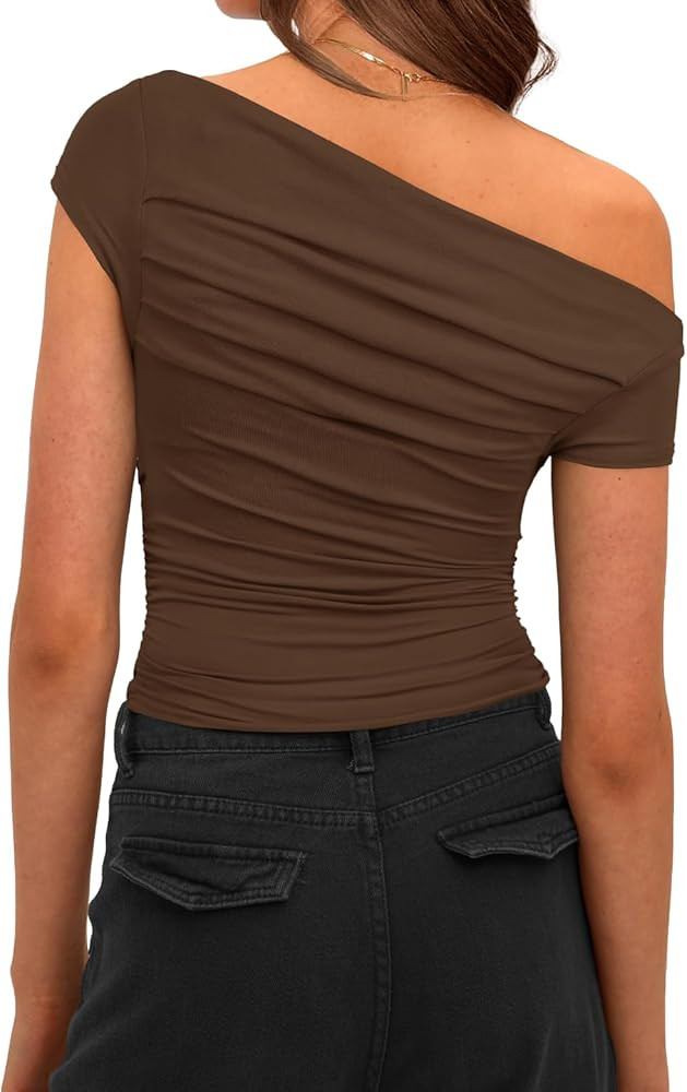 Darong Women's Summer Cap Sleeve Boat Neck Off Shoulder Top Going Out Slim Fit Tops Y2K Tight Shi... | Amazon (US)