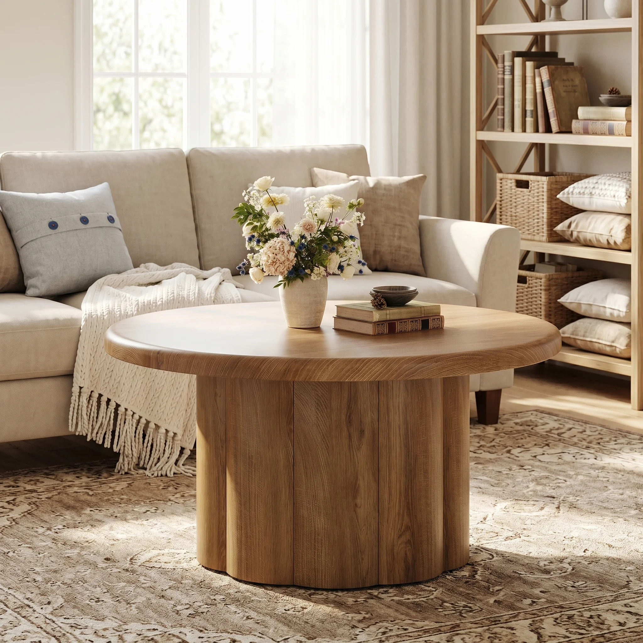 Millwood Pines Round Elegant Coffee Table for Living Room, 31.5" Circle Center Table with Fluted Drum Base & Reviews | Wayfair | Wayfair North America