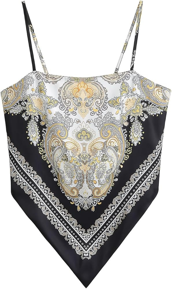 Outoshe Women's Paisley Satin Bandana Tube Top Tie Back Boho Scarf Tops | Amazon (US)