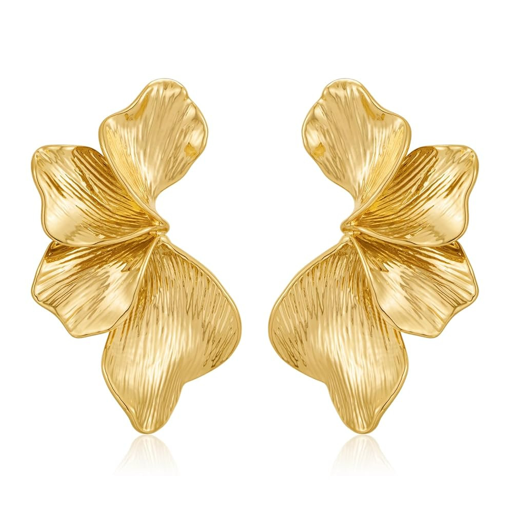 Chunky Gold Statement Earrings For Women Gold Plated Sectored Flower Leaf Shell Angel Wing Earrin... | Amazon (US)