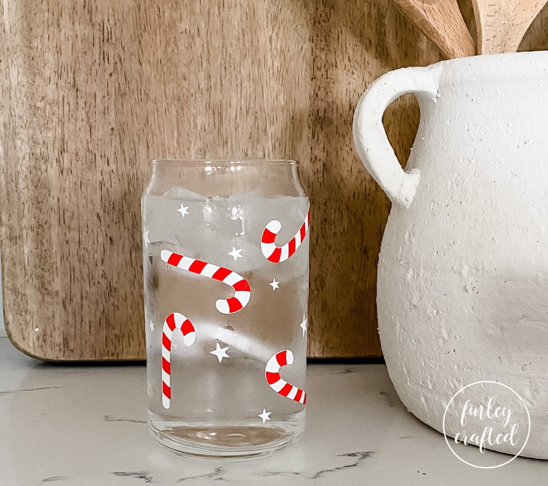 Color Changing Candy Cane Iced Coffee Cup Glass Can with Lid and Straw, Color Changing Christmas Bee | Etsy (US)