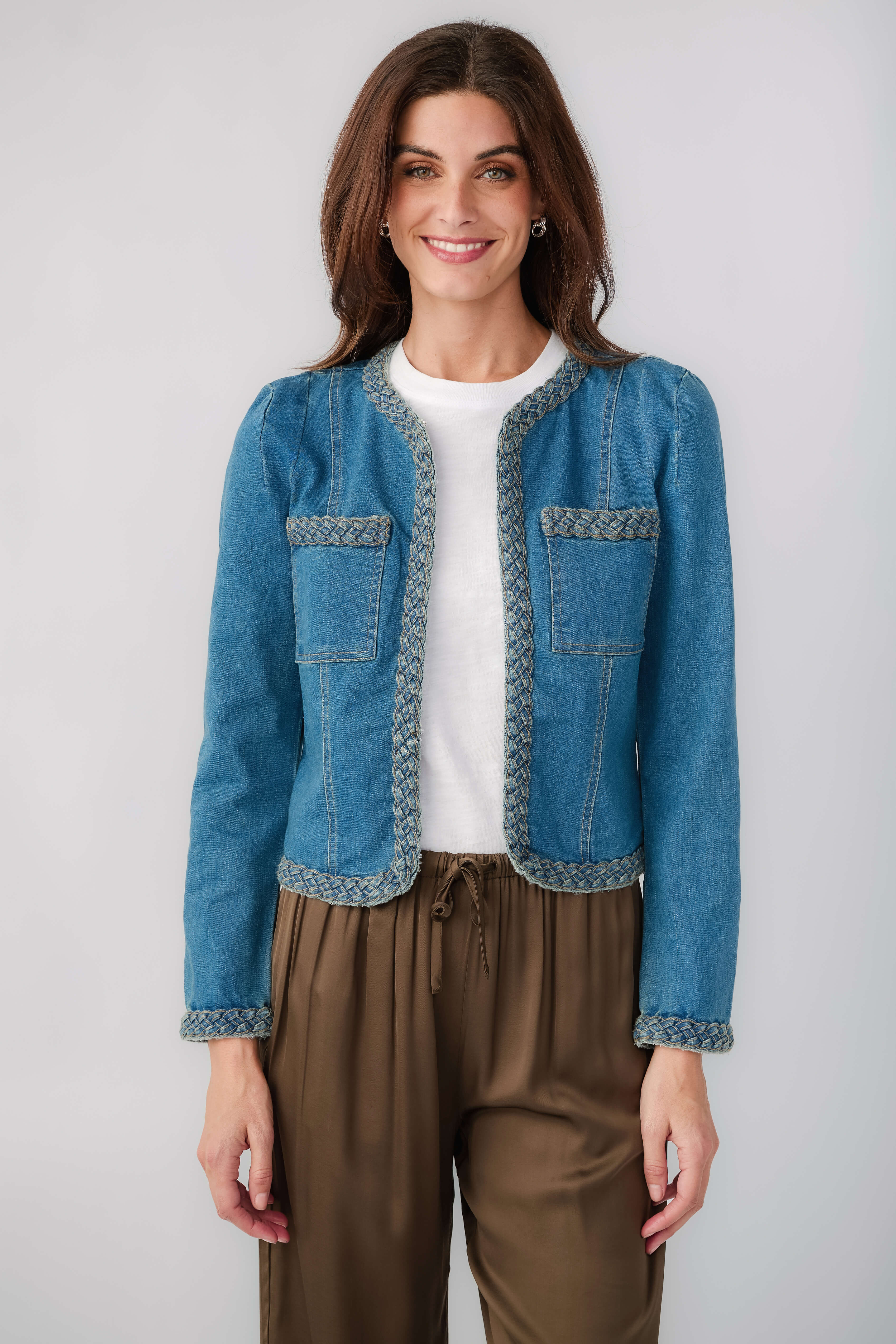 Fate Braided Trim Denim Jacket | Social Threads