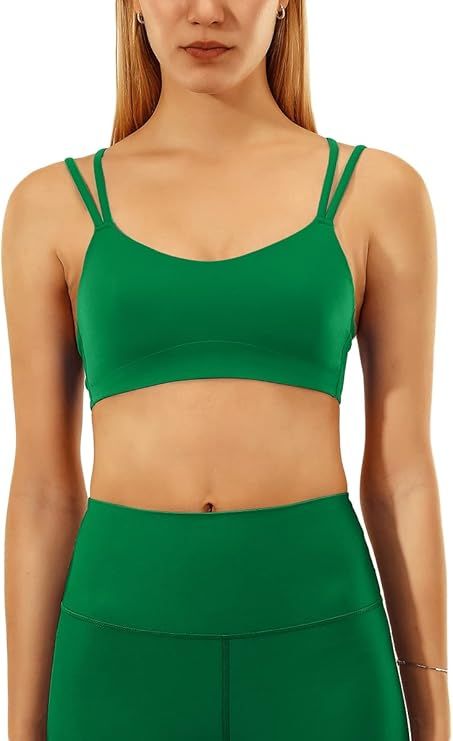 MEIVSO Women's Seamless Sports Bra Longline Spaghetti Straps Wirefree Workout Yoga Bra | Amazon (US)