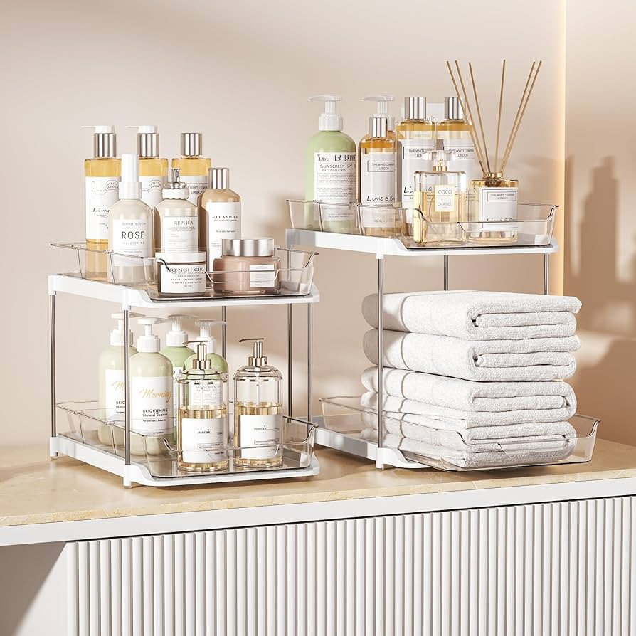 Delamu 2 Sets of 2-Tier Multi-Purpose Bathroom Under Sink Organizers and Storage, Stackable Kitchen  | Amazon (US)