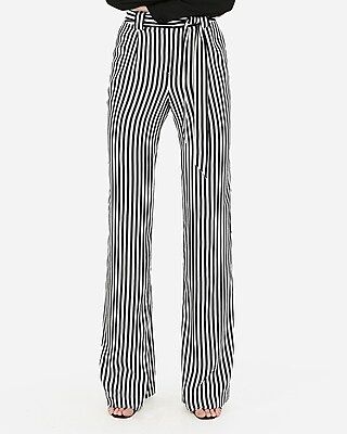 high waisted striped sash waist wide leg pant | Express