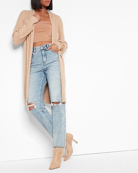 Pointelle Duster Cardigan | Express