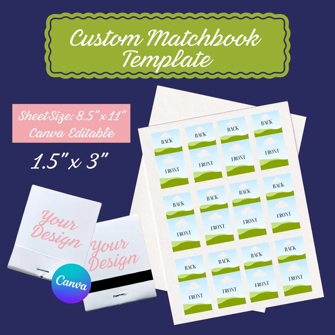 Blank Matchbook Template | Editable Design for Sticker Paper Printing - Etsy | Etsy (US)