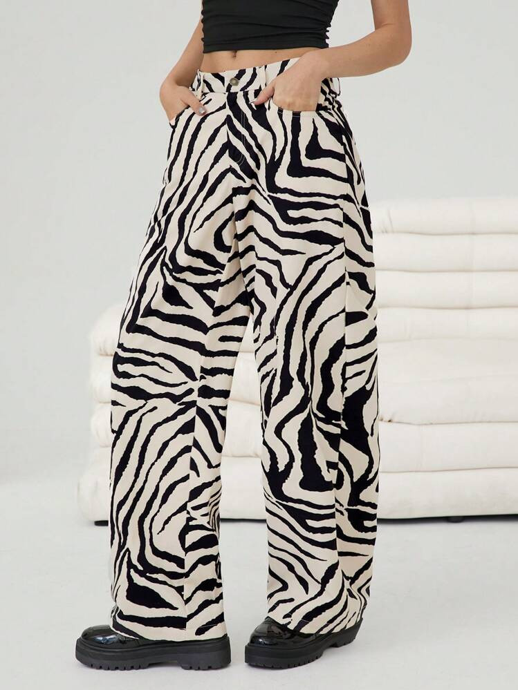 Easelle Women Casual Zebra Print Straight Leg Pants | SHEIN