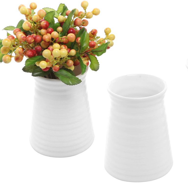 MyGift Contemporary Ribbed Flower Vases, White Ceramic, Set of 2 | Walmart (US)