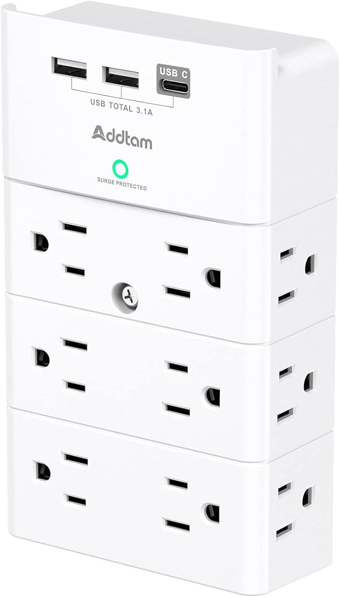 Multi Plug Outlet - Addtam Surge Protector Wall Mount with 12 Outlet Extender- 3 Sides and 3 USB ... | Amazon (US)