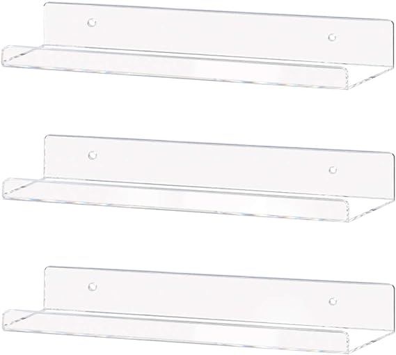 Amazon.com: Weiai Clear Acrylic Shelf 15" Invisible Floating Wall Ledge Bookshelf, Kids Book Disp... | Amazon (US)