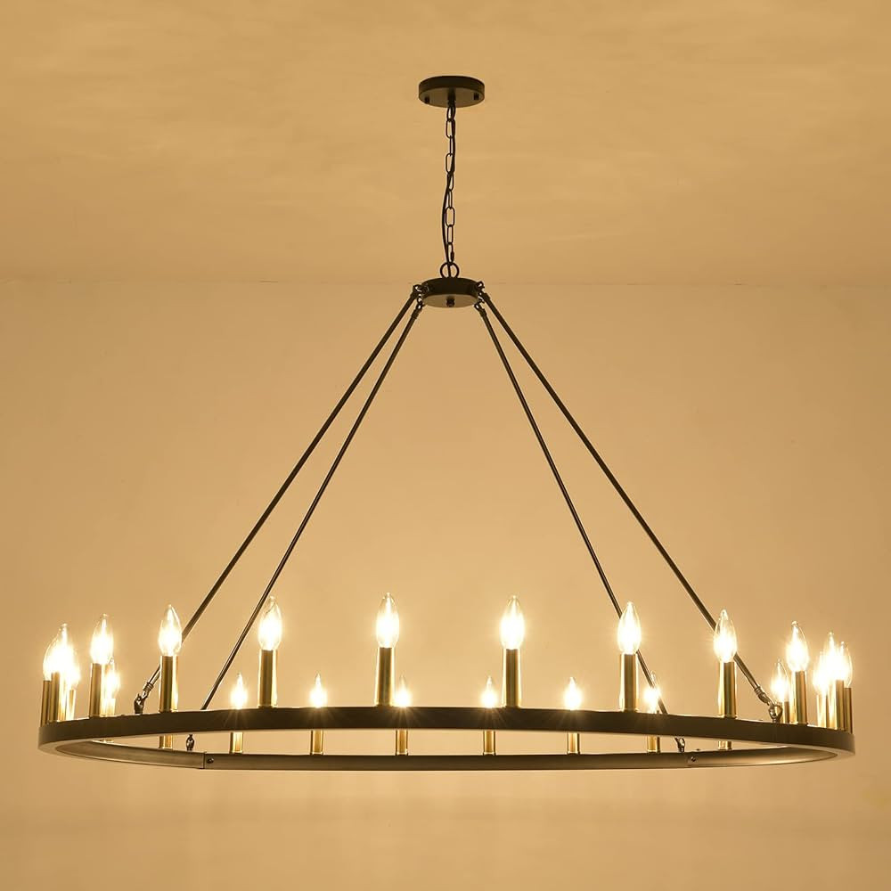 Sdorens Wagon Wheel Chandelier, 24-Light 54 Inch Extra Large Round Pendant Light Fixture, Industr... | Amazon (US)