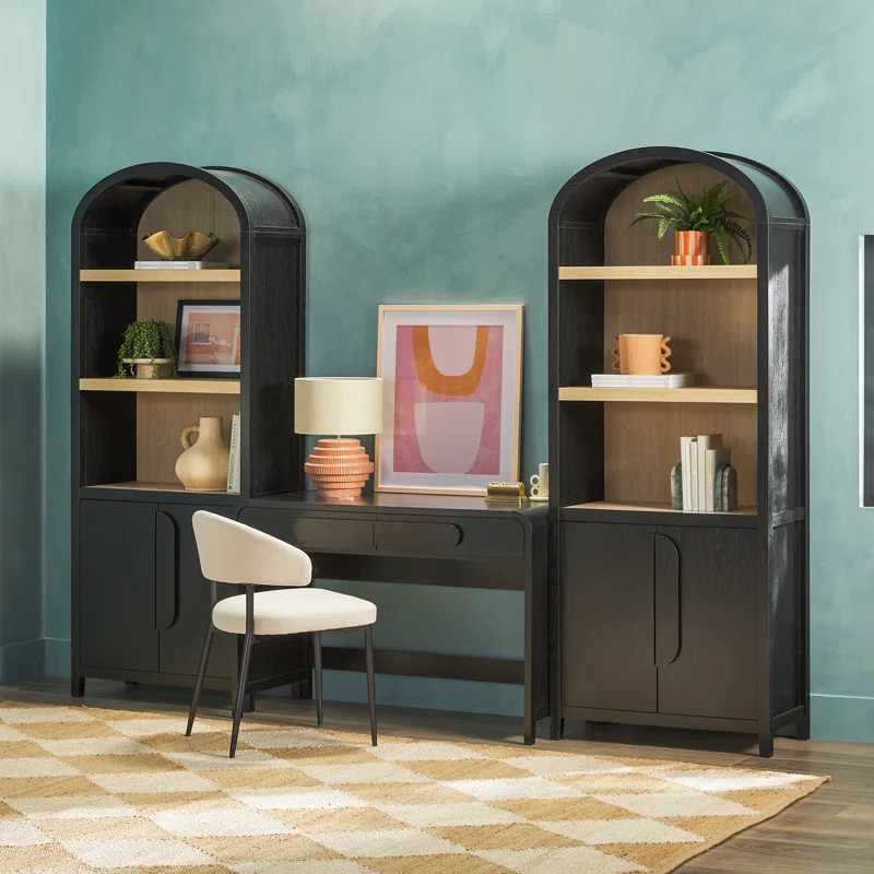 Sitarski 3 Piece Curved Waterfall Writing Desk with Arch Statement Cabinet Bookcases | Wayfair North America