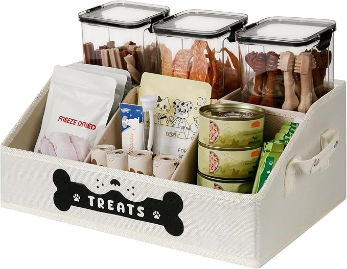 Dog Treat Container, Dogs Storage Organizer with Removable Dividers, Collapsible Dogs Treat Holde... | Amazon (US)