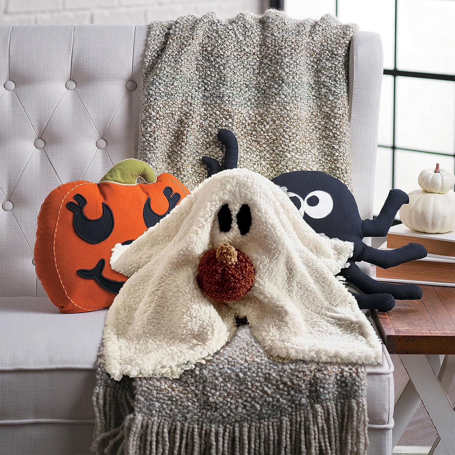 Gus The Ghost with Pumpkin Pillow, 13" Gus The Halloween Ghost with Pumpkin Plush, Soft Stuffed H... | Walmart (US)