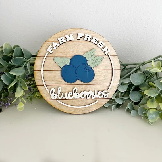 Farm fresh blueberries sign, blueberry themed decor, tiered tray decor | Etsy (US)