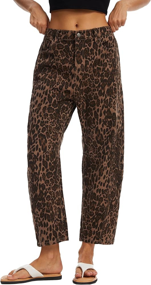 DAOAO Barrel Jeans for Women Mid Rise Pull On Wide Leg Cropped Stretchy Boyfriend Denim Pants Tre... | Amazon (US)