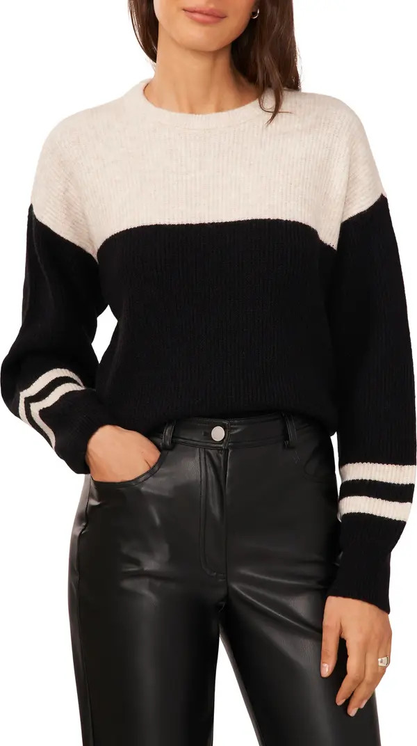 Halogen® Colorblock Stripe Sleeve Sweater | Nordstrom | Nordstrom