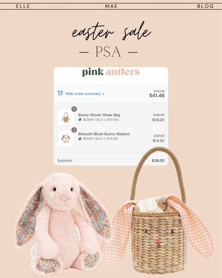 Jellycat pink blossom floral bunny + pink gingham bunny seagrass basket both 50% off 

#LTKkids #LTKsalealert #LTKhome