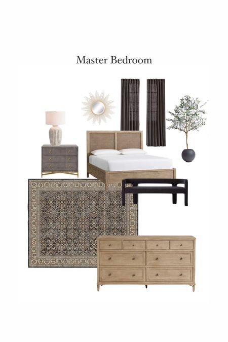 Master bedroom // pottery barn // neutrals // dresser // nightstand // lamps // area rug // curtains // linen // artificial tree // planter pit // crate and barrel // home finds // home decor // modern home // Labor Day sales // bedframe // bedroom 

#LTKsalealert #LTKunder100 #LTKhome