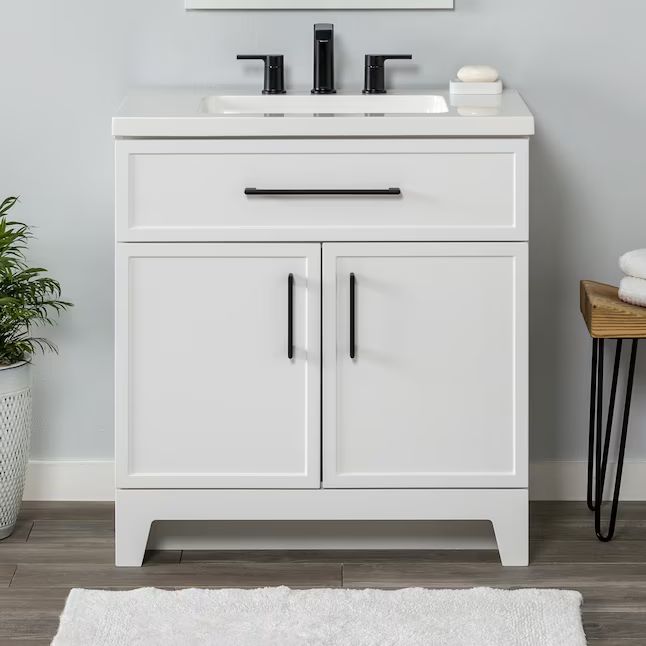 Style Selections Potter 30-in White Single Sink Bathroom Vanity with White Cultured Marble Top | Lowe's