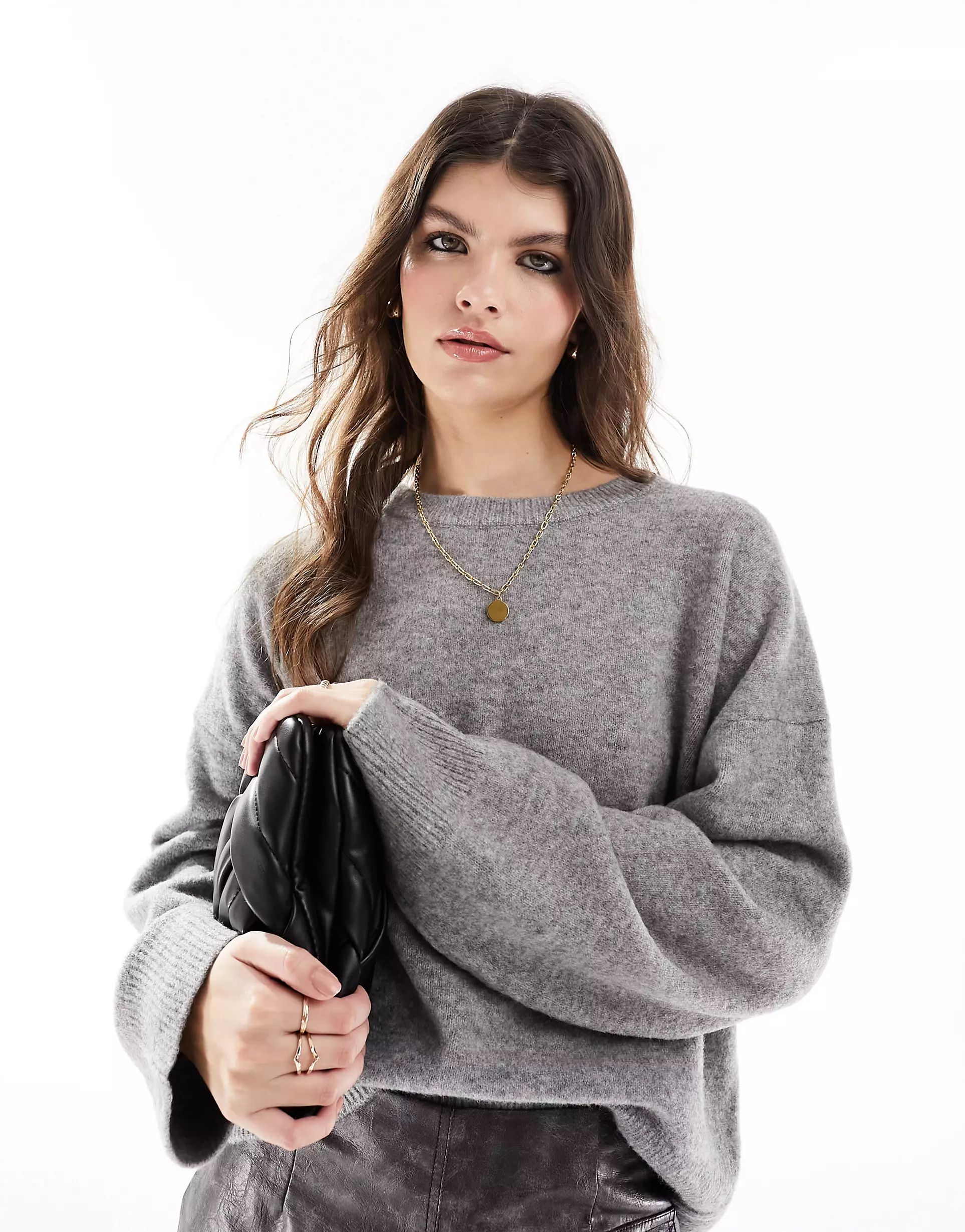 ASOS DESIGN boxy crew neck sweater in gray | ASOS (Global)