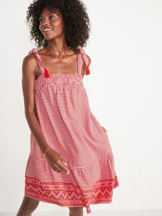 Sleeveless Tiered Gingham Swing Mini Dress for Women | Old Navy (US)