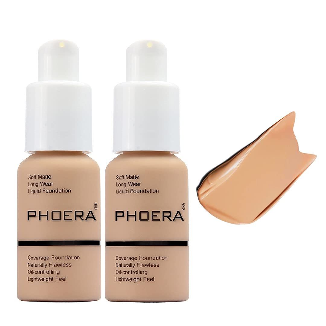 2 Pack PHOERA Foundation,Flawless Soft Matte Liquid Foundation,Durable Waterproof Oil Control Con... | Amazon (US)