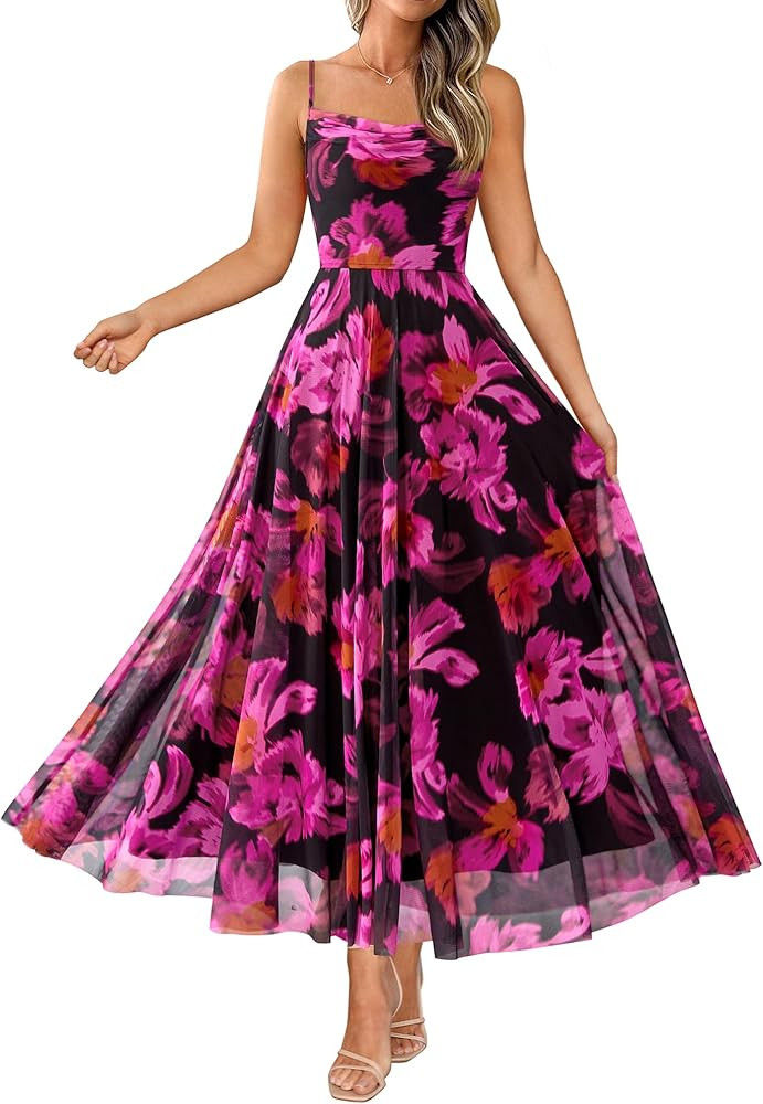 BTFBM Women Summer Floral Maxi Dresses Elegant Spaghetti Strap Dress Printed Party Dress Beach Lo... | Amazon (US)