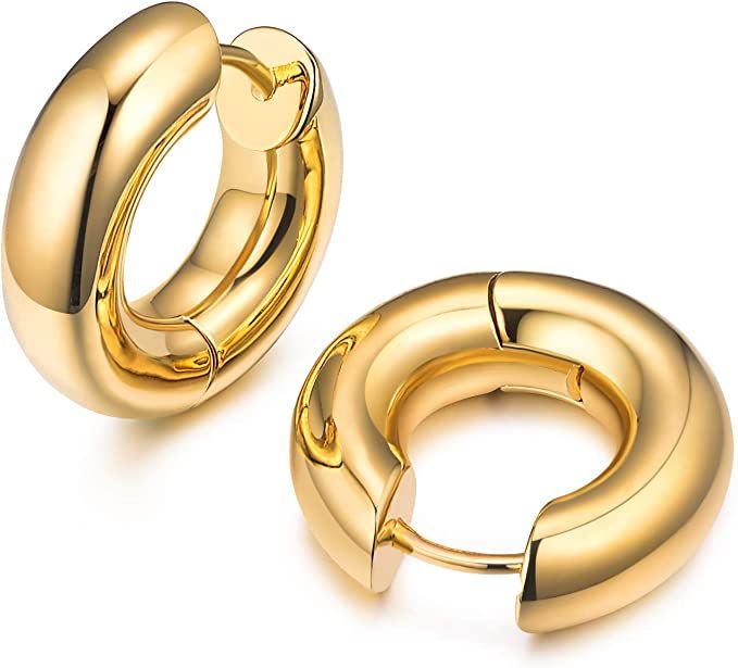 18K Gold Plated Chunky Tiny Hoop Earrings for Women Elegant Gift Box Packaged | Amazon (US)