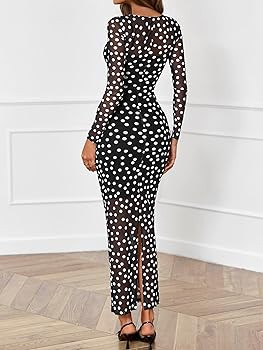 BTFBM Spring Dresses for Women 2026 2 Piece Set Long Sleeve Polka Dot Sexy Bodycon Mesh Dress and... | Amazon (US)