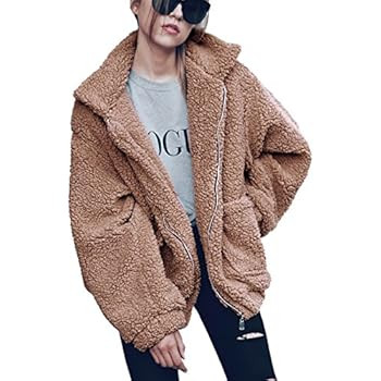 PRETTYGARDEN Women's Fashion Long Sleeve Lapel Zip Up Faux Shearling Shaggy Oversized Coat Jacket... | Amazon (US)
