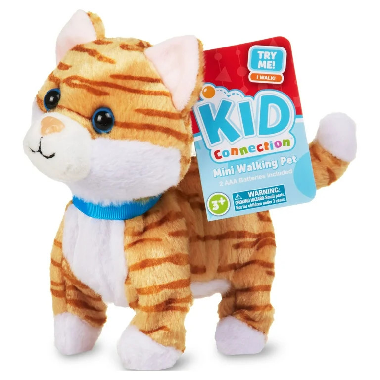 Kid Connection Miniature Electronic Walking Pet Orange Striped Cat, 6in Height, Toddler Plush Toy... | Walmart (US)