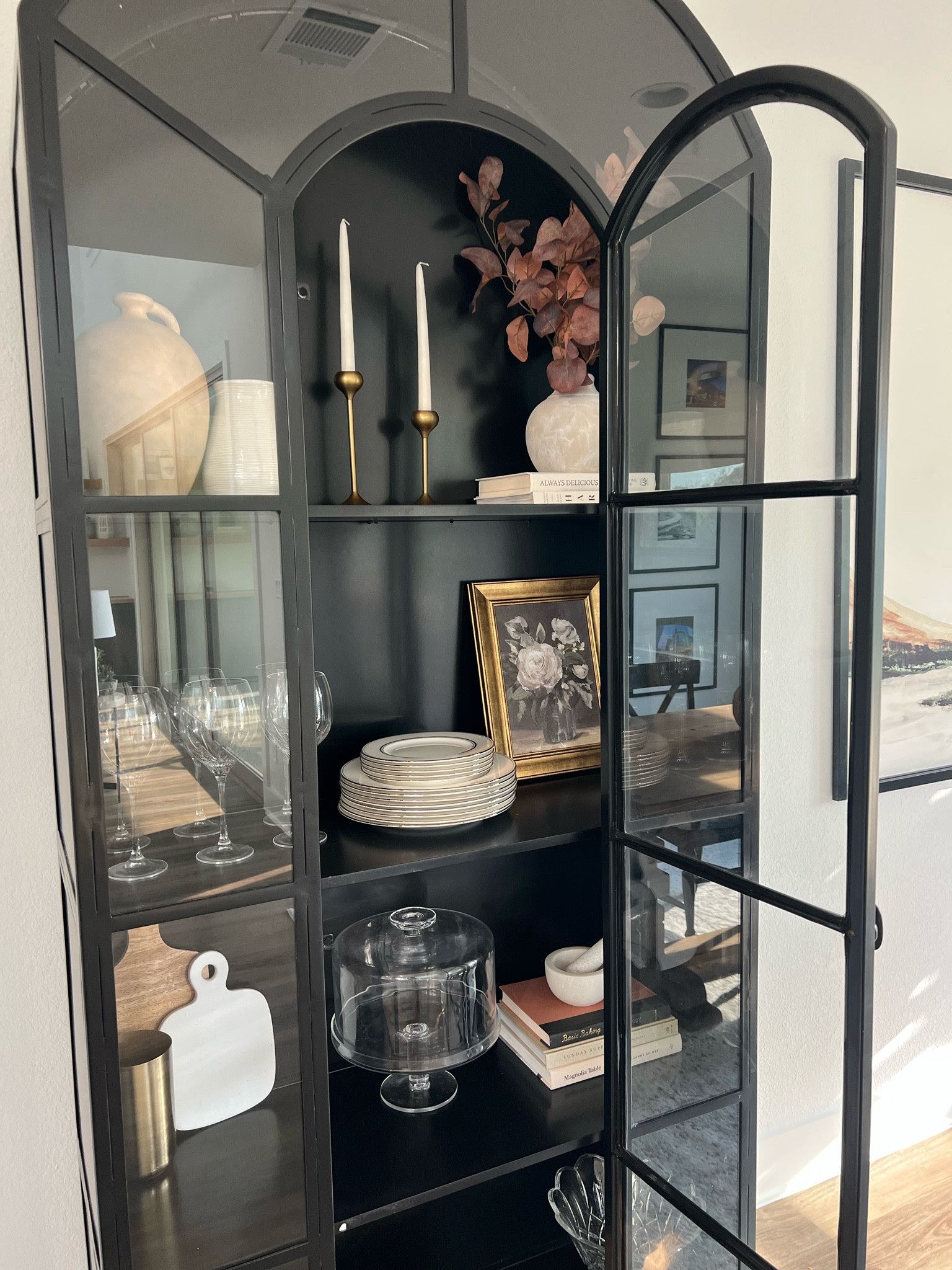 Arched Cabinet Styling. Shelf styling. 

#LTKhome #LTKSeasonal