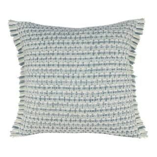 LR Home Coastal Blue/Green Interwoven Stripe Square Outdoor Throw Pillow with Fringe PILLO07594SW... | The Home Depot